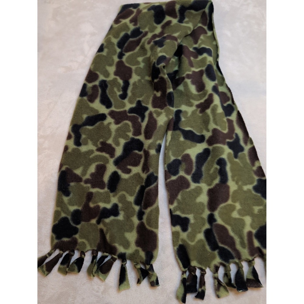 Camouflage Fleece Scarf Fringe Green Brown Camo Winter Warm Unisex